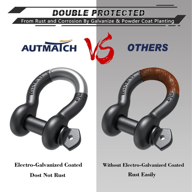 AUTMATCH D Ring تكبل 3/4 بوصة (عبوة من قطعتين) قوة كسر 41,887 رطل، تكبل Clevis مع دبوس لولبي 7/8 بوصة ومجموعة غسالات عازلة لحزام السحب ونش استعادة المركبات على الطرق الوعرة، رمادي معدني - Image 5